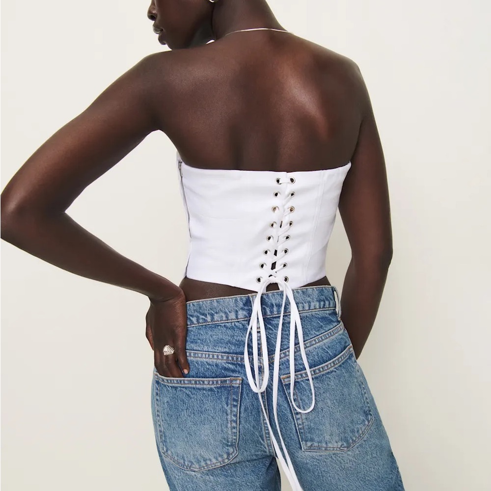 Reformation White Lace-Up Crop Top
